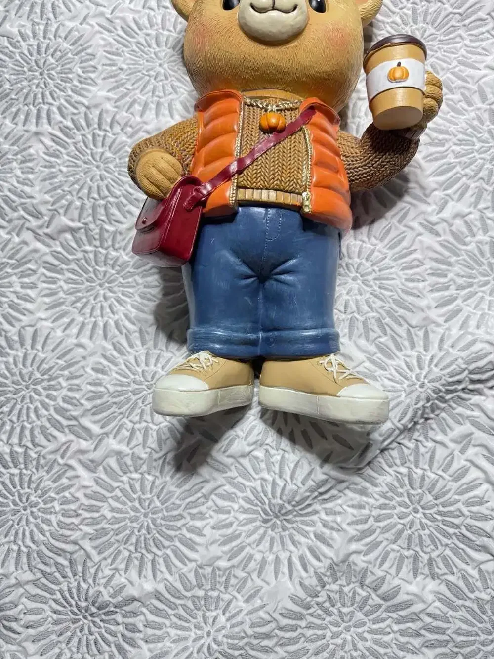 Fall Autumn Resin Bear Wearing Sunglasses Holding Coffee Cup 12” Figurine